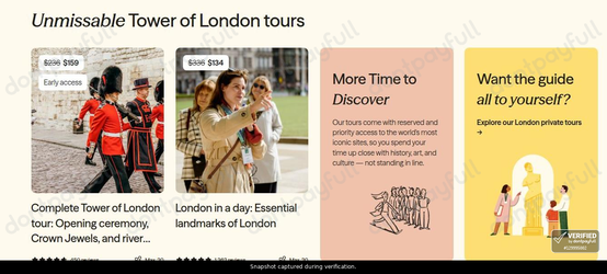 Snapshot of WalksDevour promo: 'Enjoy Up to 60% Off Unforgettable Tower of London Experiences' - captured during verification by DontPayFull on 03-Jul-2026.