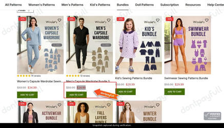 Snapshot of Winslet's promo: 'Enjoy Up to $35 Off Multi-pattern Sewing Bundles' - captured during verification by DontPayFull on 30-Sep-2026.